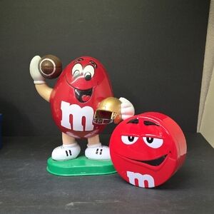 Vtg M&M Football Candy Dispenser 1995 And Tin Candy Container